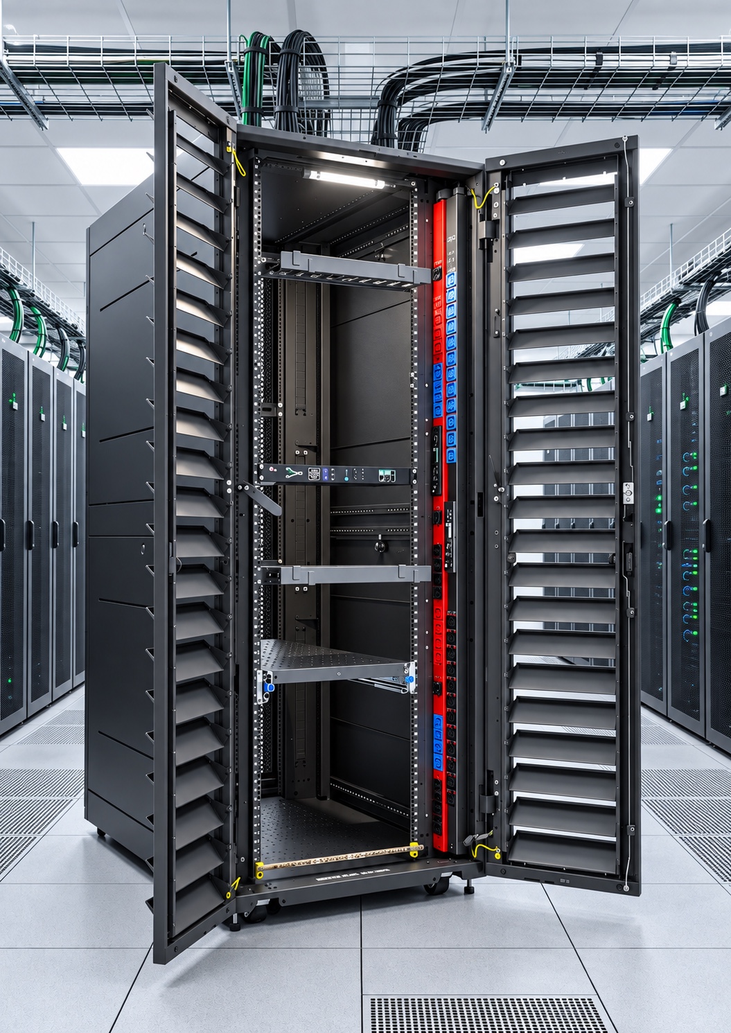 Телекоммуникационная стойка с вертикальными блоками PDU